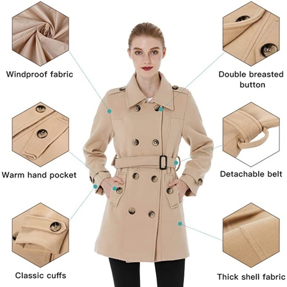 New Women's Double Breasted Trench Coat Winter Mid-Long with Belt - Picture 3 of 4
